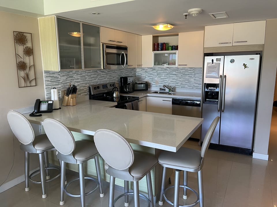 Updated kitchen with quartz countertops.