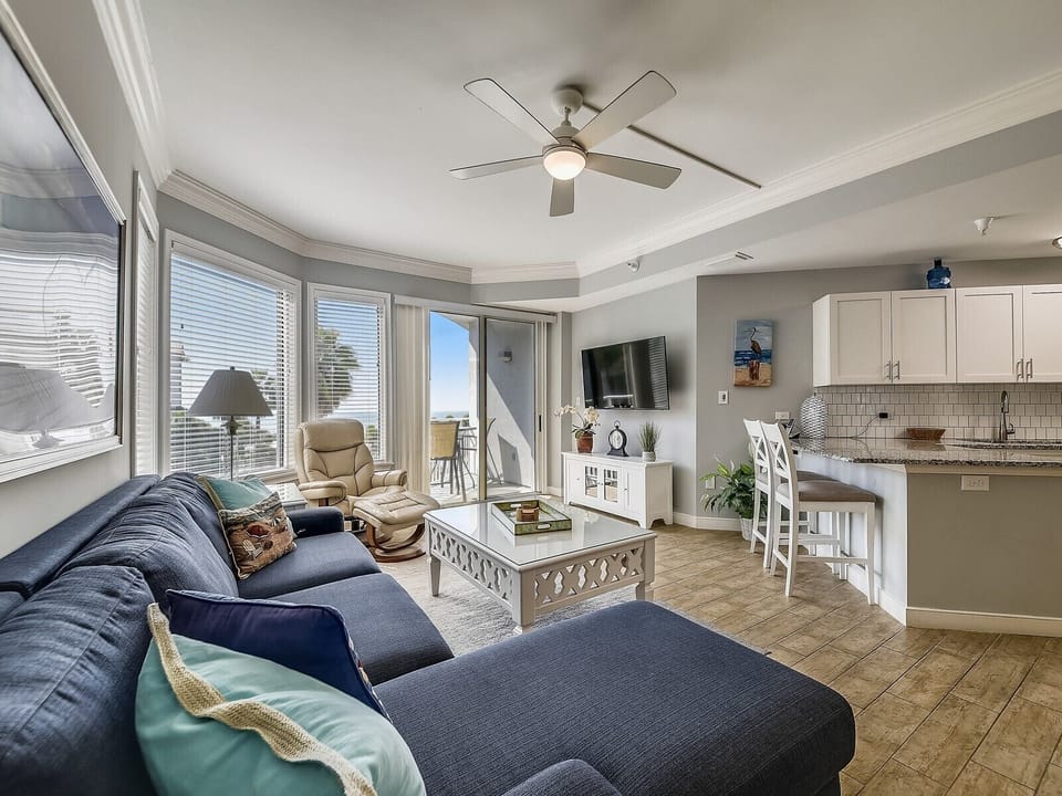 Living Room and Kitchen with Ocean Views at 1302 SeaCrest