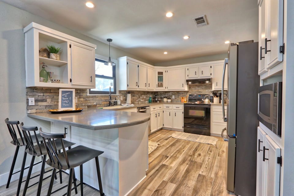 Bar seating makes it easy to entertain while cooking.