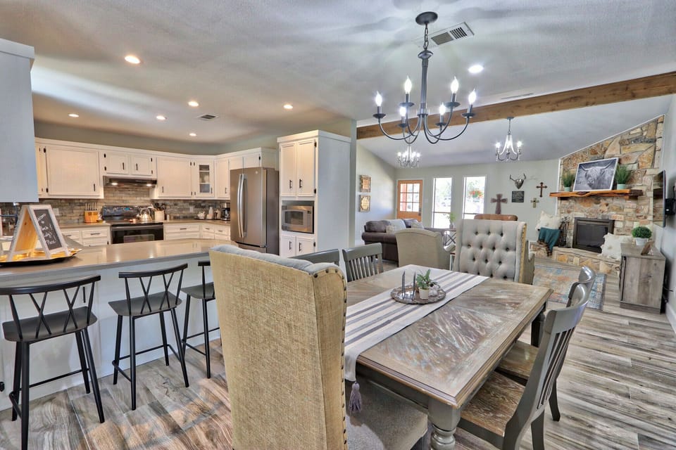 View of kitchen next to dining area.