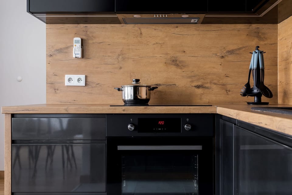 The kitchenette's practical layout maximizes space and functionality.