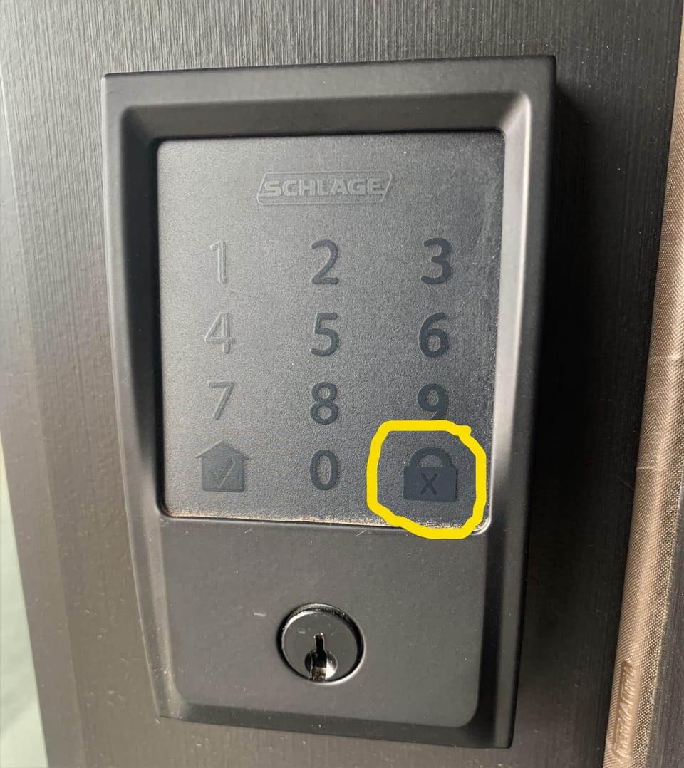 Keypad showing lock to leave icon.