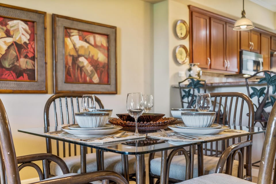 Dining area with glass top table