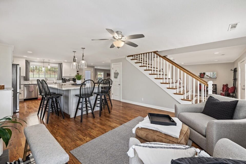 To the left of the front door is our large kitchen and conversation seating.