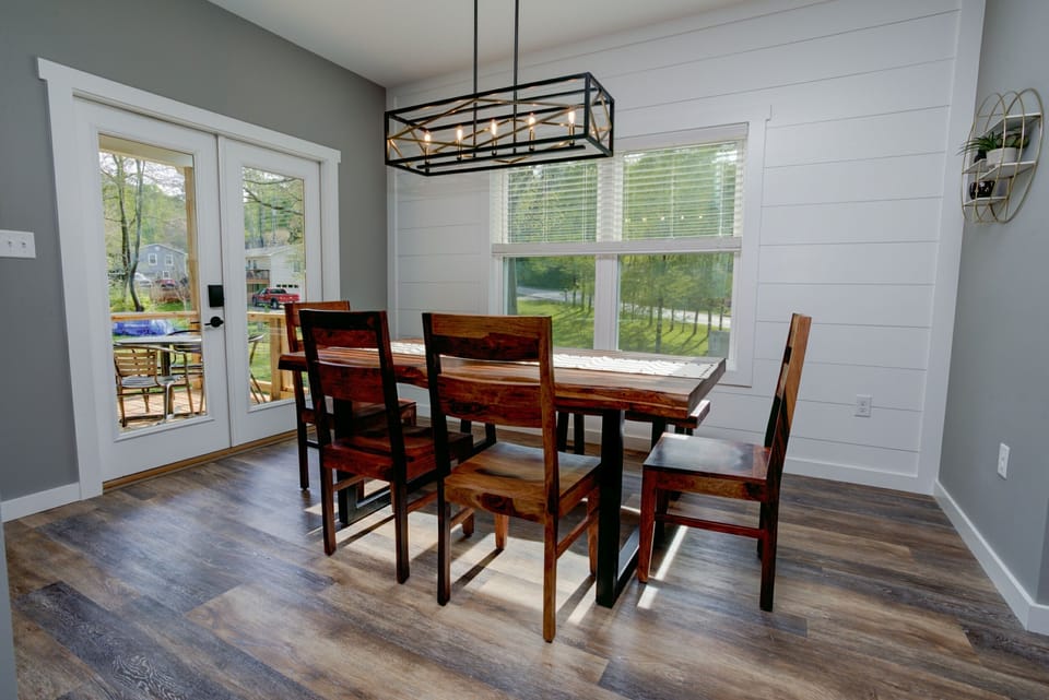 Dining table with bench to comfortable seat all of the guests