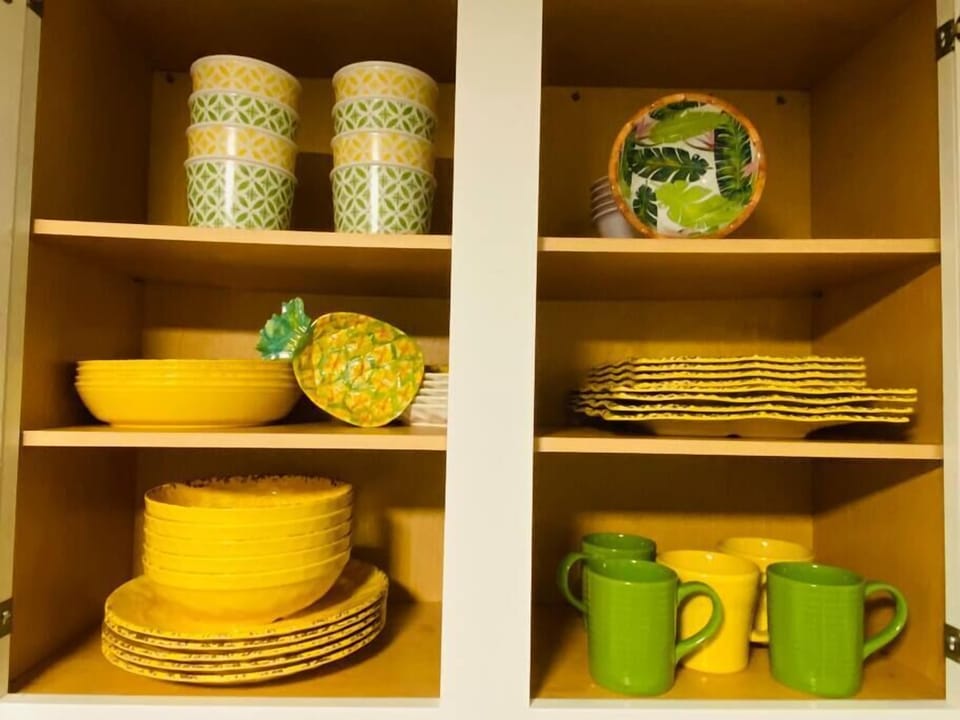 Cups, glasses, plates, pots and pans