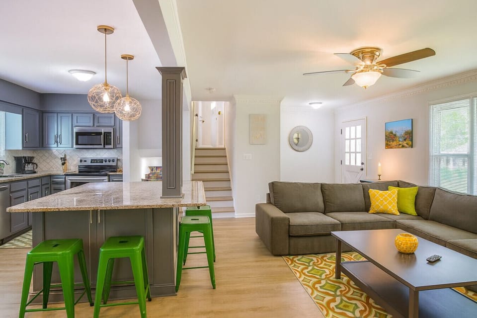 Open Space Living Room and Kitchen With Large Island for Gathering.