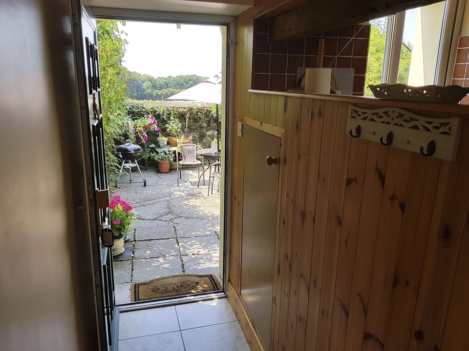 View from the front door to the private patio