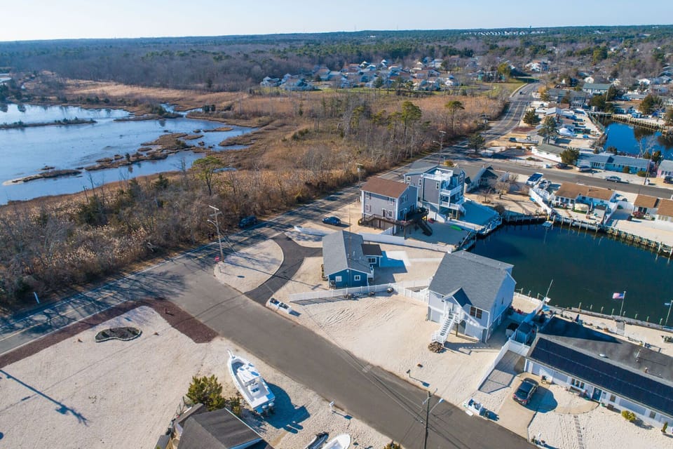Drone view of house from over side street