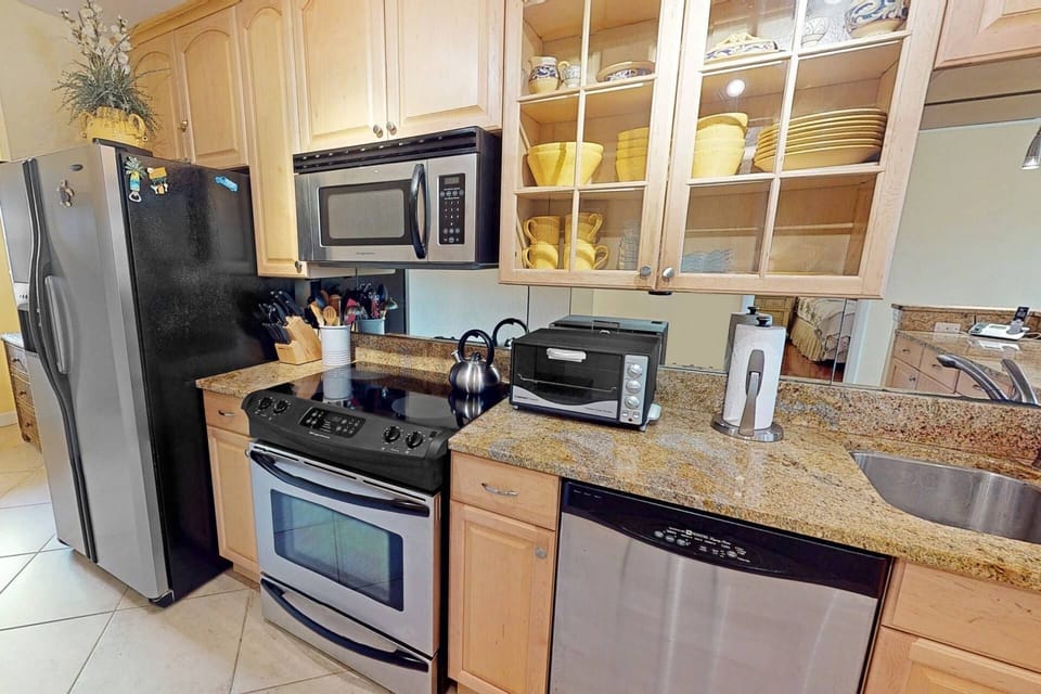 High end kitchen stocked with all you need to make great seafood dishes at home if you like!