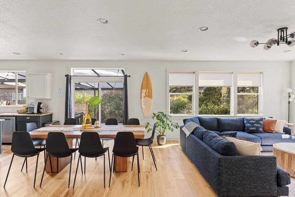 A preview of the expansive open-concept living and dining spaces.