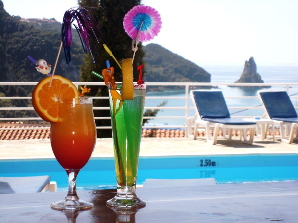 Outdoor pool with a bar