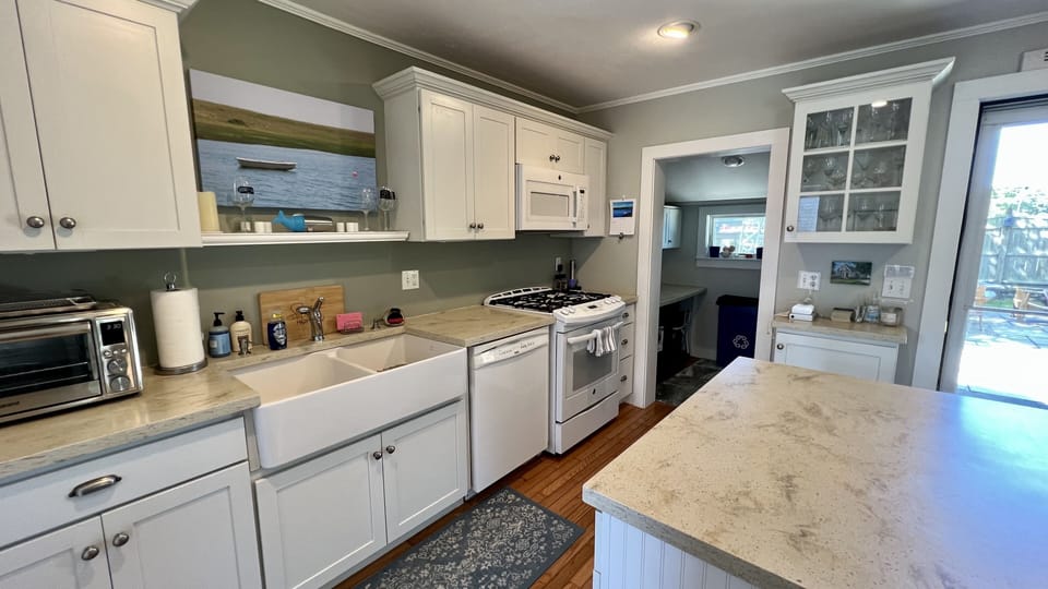Kitchen Has Toaster Oven, Keurig, Drip Coffee, Nespresso, and Mini Fridge