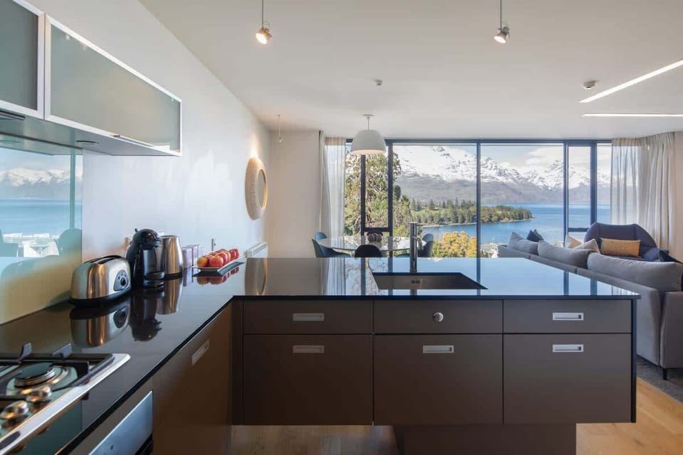 What an exceptional view to cook from in our self-contained accommodation in Queenstown, NZ