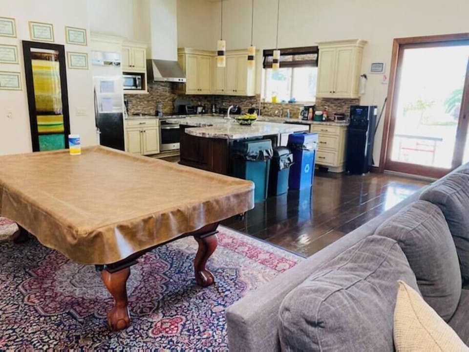 Pool Table and Kitchen view