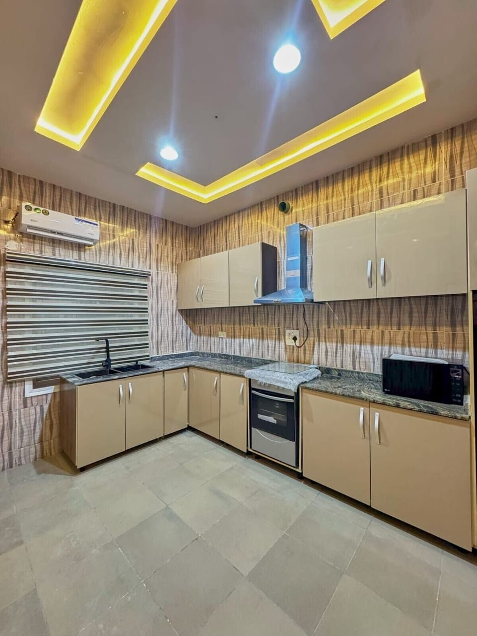 Fridge, microwave, oven, electric kettle