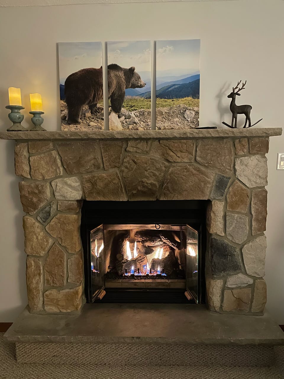 Cozy up by the fireplace