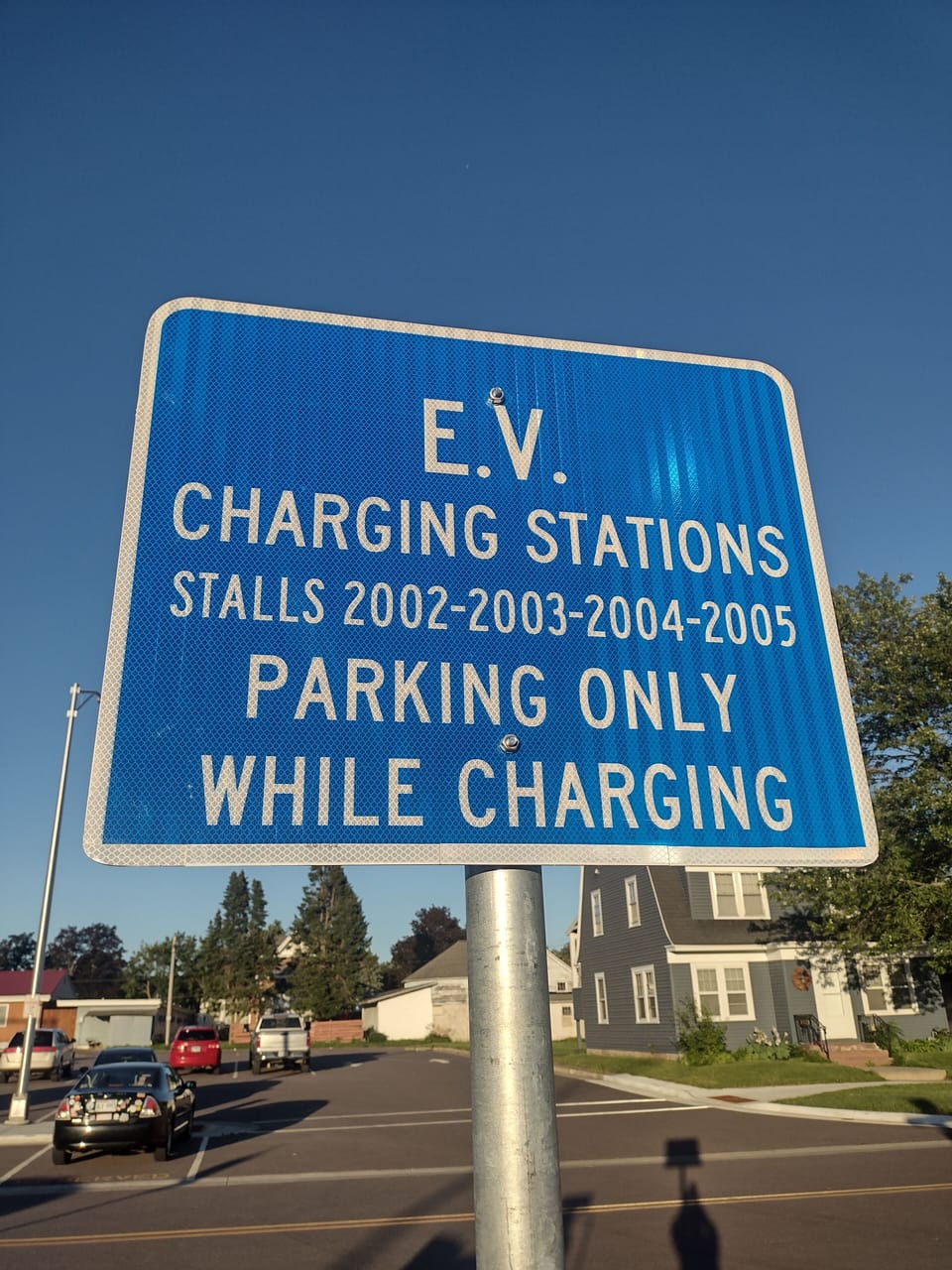 Electric Vehicle charging station just steps away in the city parking lot