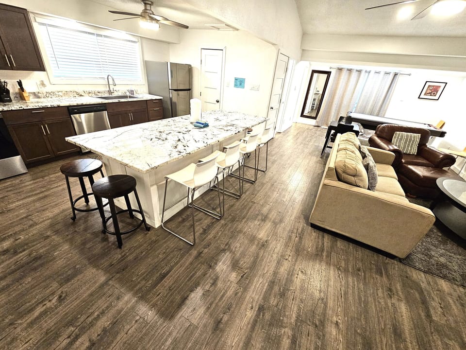 Stainless steel appliances and granite countertops