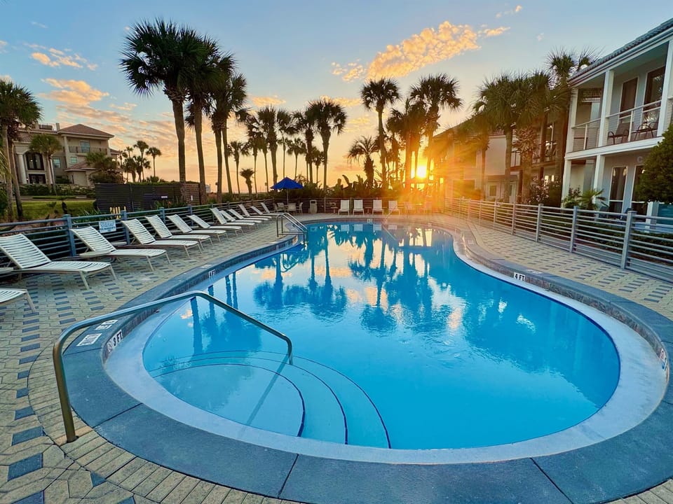 Beach sunsets are magnificent, especially while enjoying the heated pool! It's open all year and heated from October-Easter. 