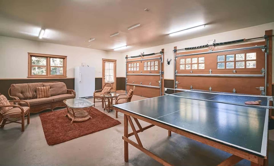 Game room with ping pong and comfy seating for all ages to enjoy