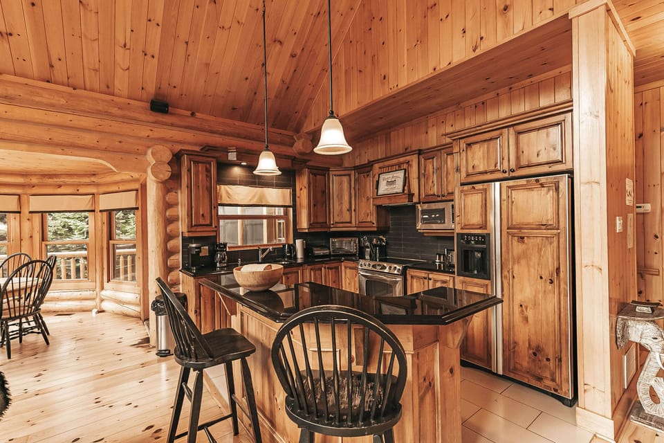 Modern kitchen with granite countertops and rustic charm