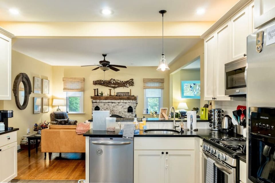 View from the kitchen.  Lots of room for everyone to cook together, or to just chat with the folks in the `keeping room.`