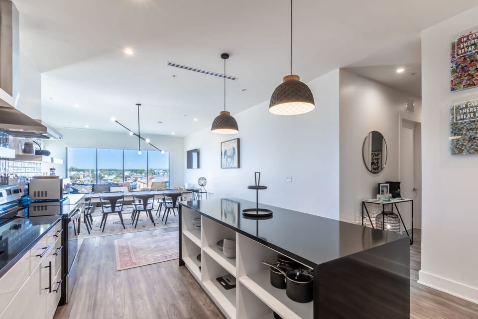 Spacious kitchen equipped with modern appliances and cooking basics to make you favorite meals!