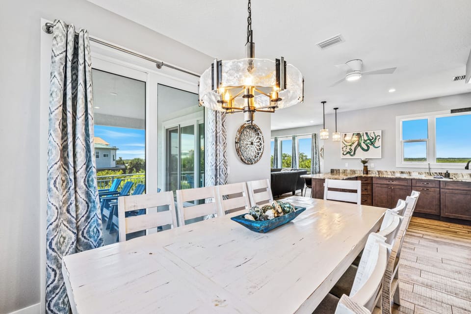The dining room table has room for 10.