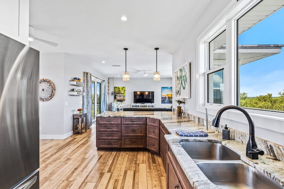Fully equipped kitchen, with beautiful views of the estuary.