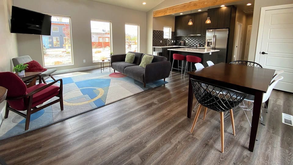 Light-filled and inviting! Timber + Tin F's open design creates a warm and welcoming atmosphere.