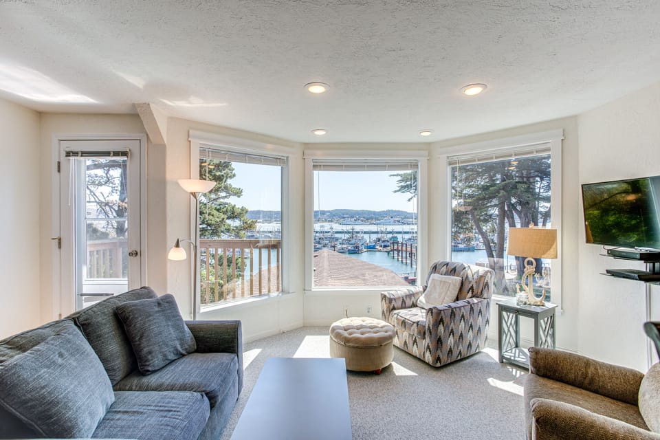 Comfortable living room with wonderful views!