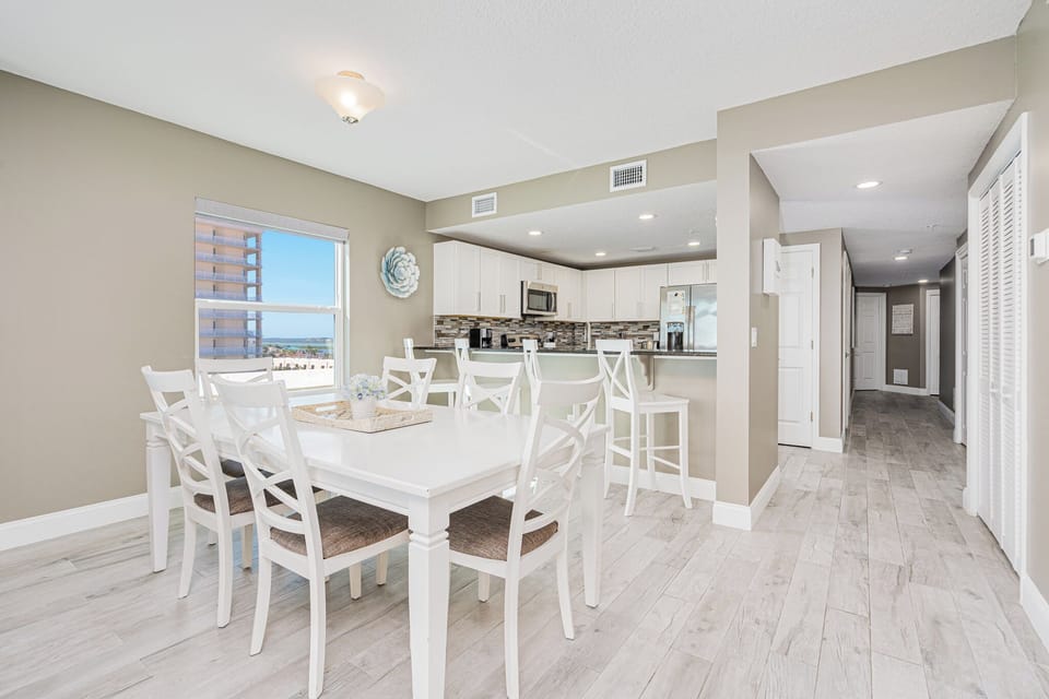 Dining area with an oceanfront view