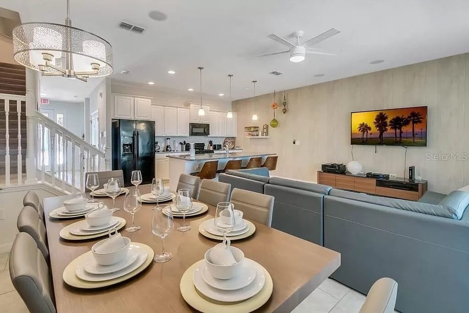 The dining room connects to the open floor plan, great for entertainment
