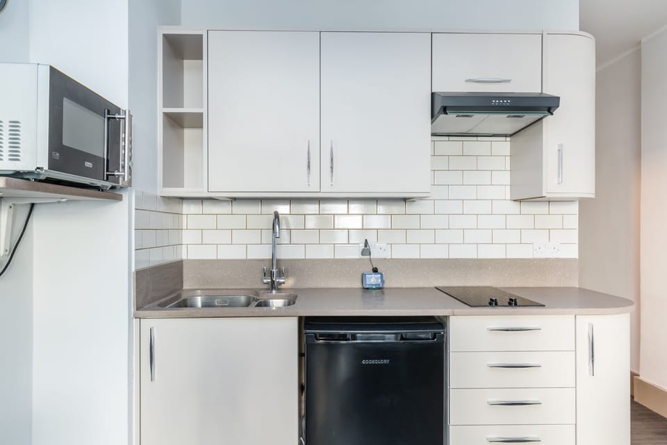 City Apartment | Private kitchen | Fridge, microwave, stovetop, cookware/dishes/utensils