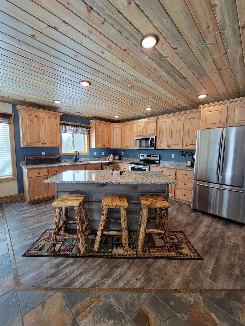 open kitchen area with island