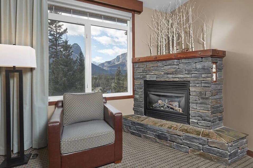 fireplace with beautiful mountain view