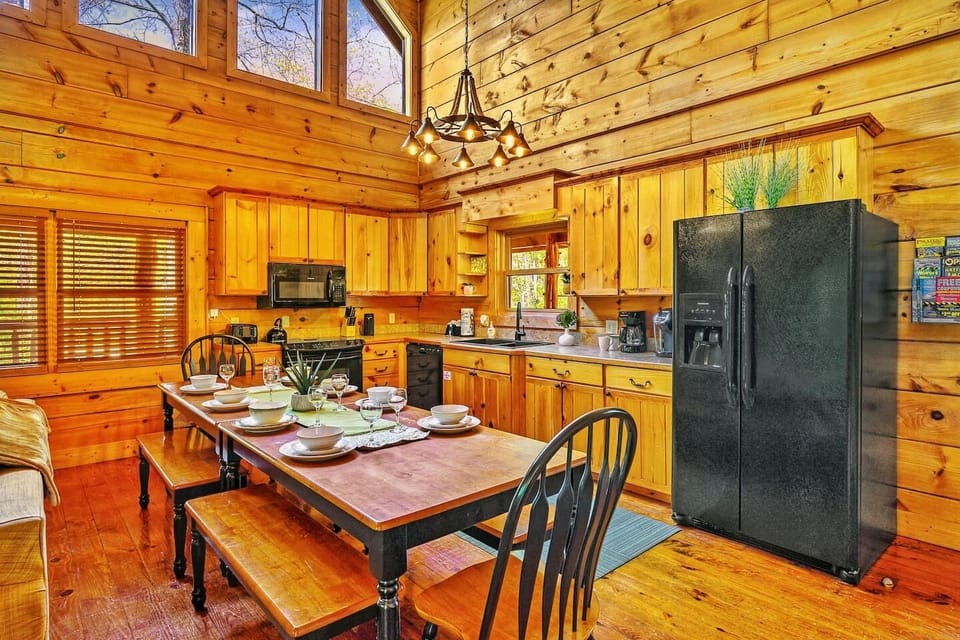 Stove, Oven, Dishwasher, Refrigerator, as well as pots, pans, plates, and everything you need to enjoy our space