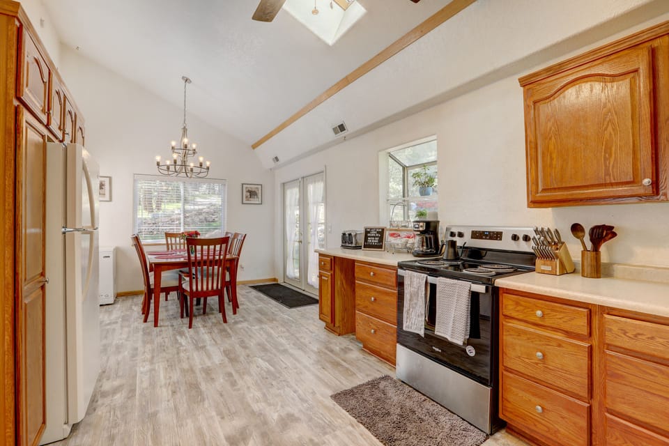 The kitchen is plenty spacious enough to host family and friends