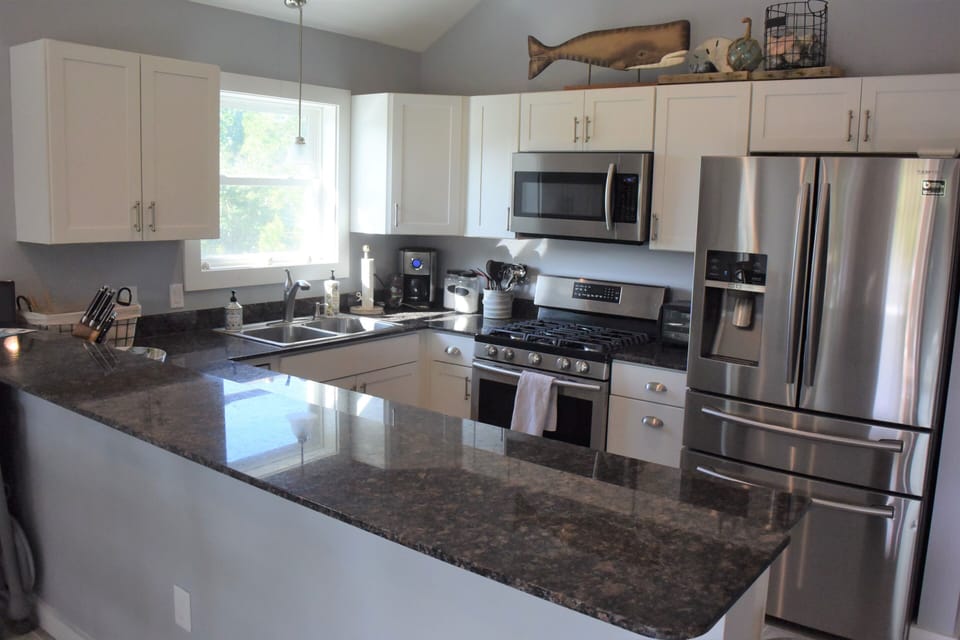 Kitchen with stainless steel appliances