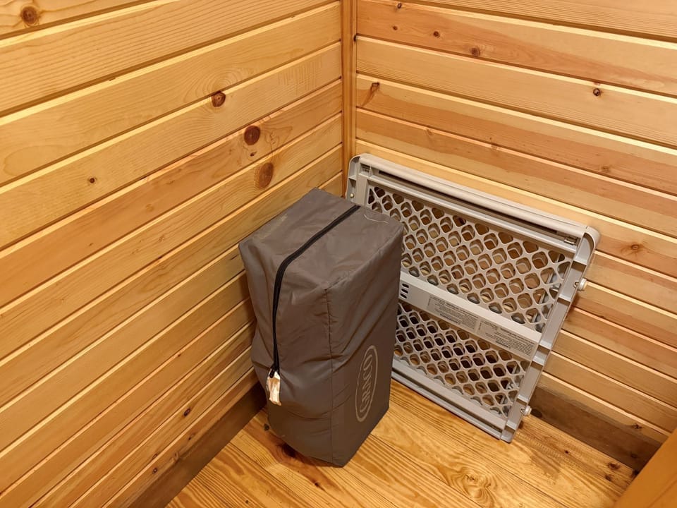 Pack-n-play and safety gate for the littles safety and comfort.