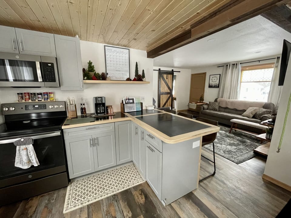 Kitchen looking into living room.