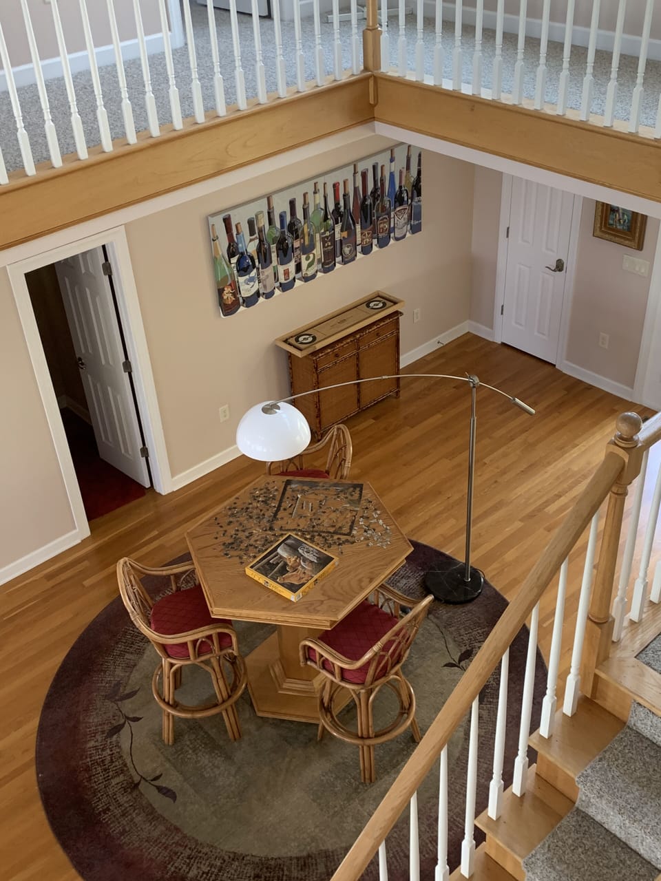 Looking down to game table area