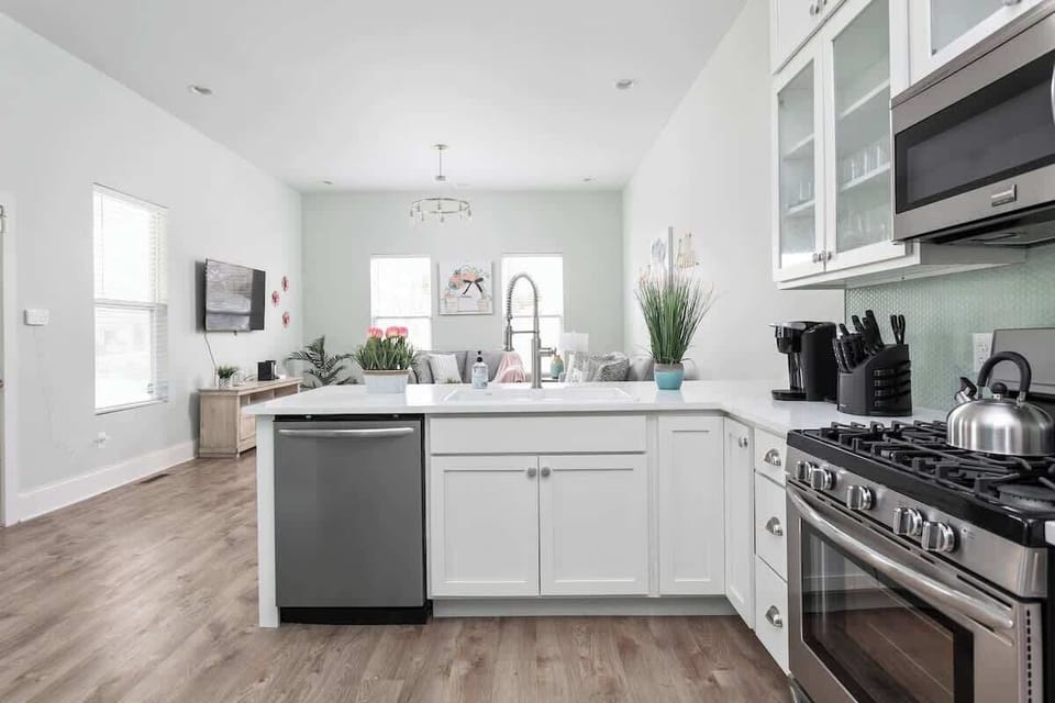 Our kitchen is home to brand new, stainless steel appliances - the chef of your group will love it!