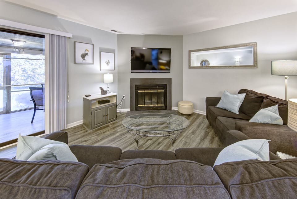 Main living area with TV and sofas