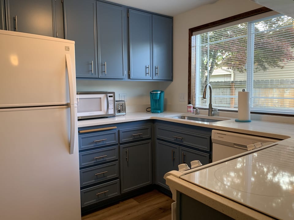 Refrigerator, microwave, Keurig coffeemaker