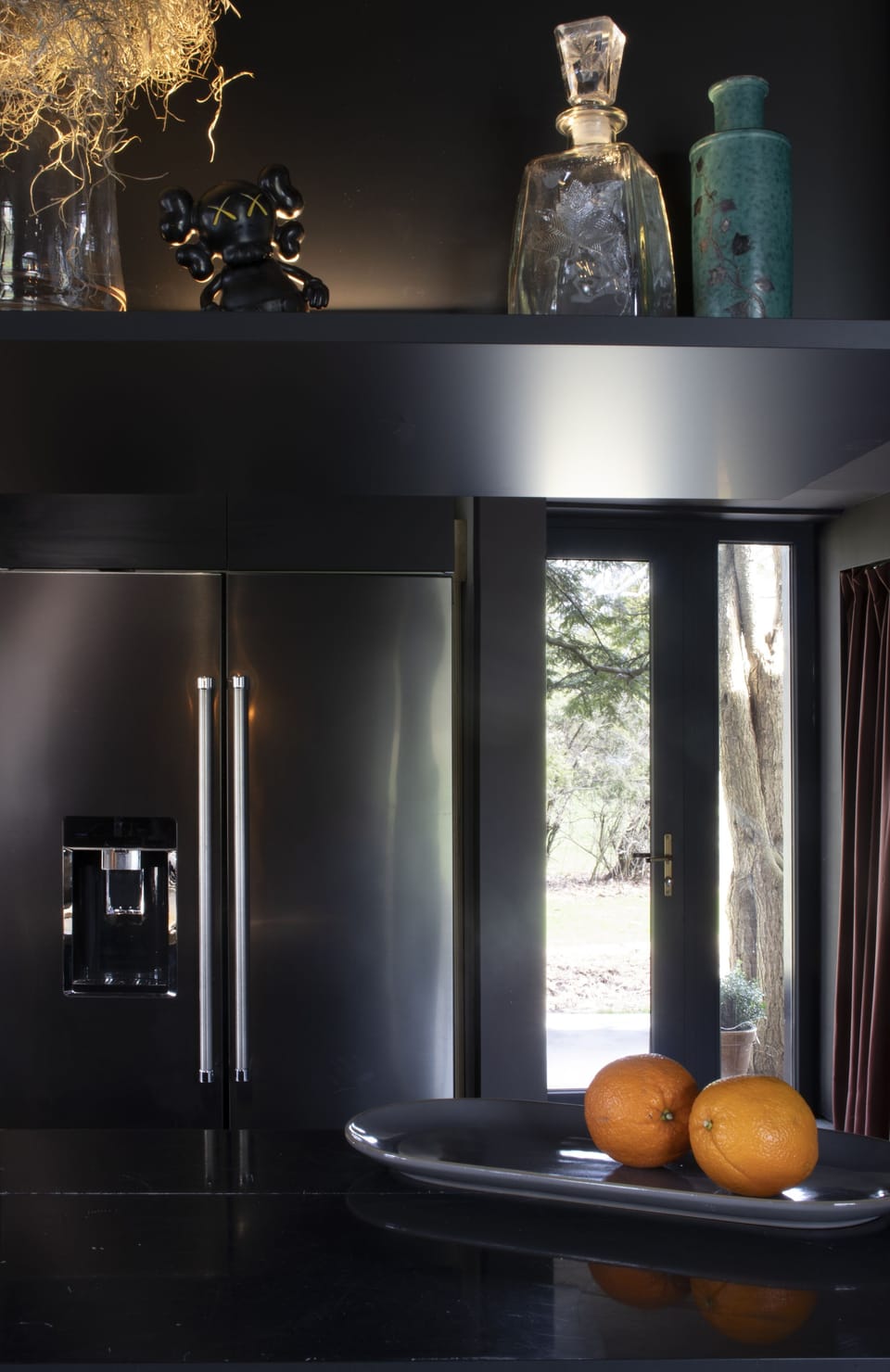 open kitchen with bar and high-end appliances