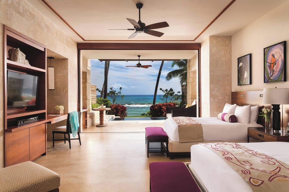 On the beach, beach cabanas, sun loungers, beach umbrellas