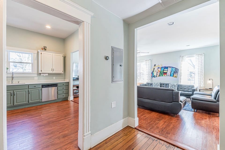 The house has a large airy feel with wide hallway and tall ceilings