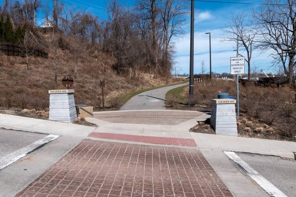 Very close to the Tow path trail! Lit up at night..  Take trail right into the bar area at Tremont and Camp Cleveland.